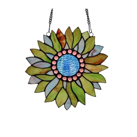 Chloe Lighting 11 in. Sundance Tiffany-Style Floral Stained Glass Window Panel CH3P223GF11-RND